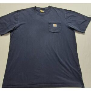 Carhartt Men's  Navy Blue Embroidered Logo Pocket Construction T-Shirt XLT